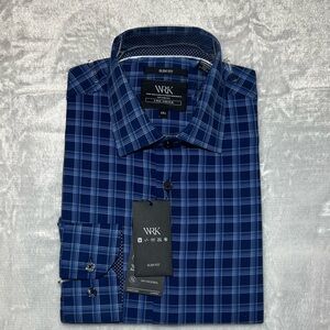 WRK Men's Navy Plaid Button Down Shirt